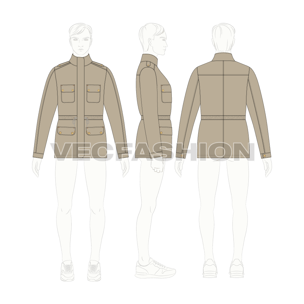 Mens Mountain Jacket flat sketch, croqui sketch