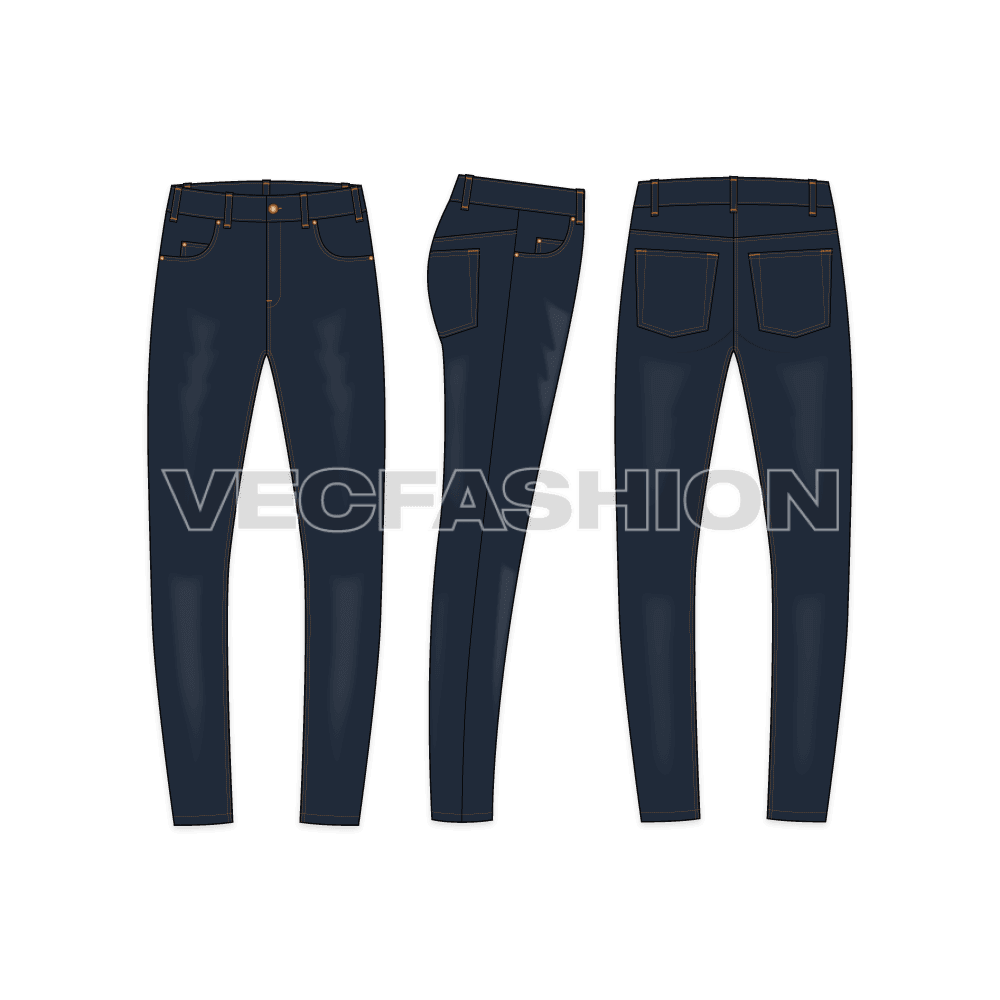 Mens nautical sweatshirt flat sketch, matching denim jeans