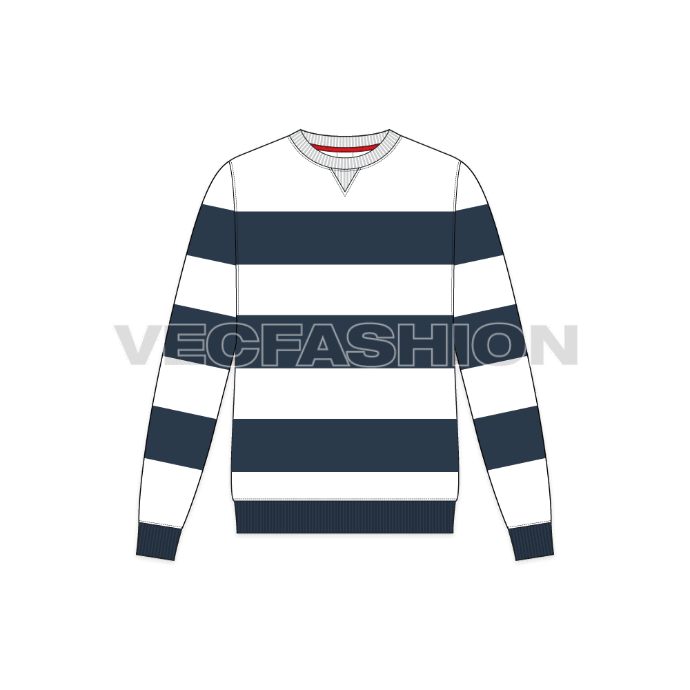 Mens nautical sweatshirt flat sketch, front view