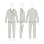 Mens night suit pajama set flat sketch, on croqui