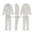 Mens night suit pajama set flat sketch, showing all views, front, side and back