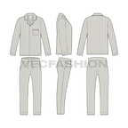 Mens night suit pajama set flat sketch, showing all views, front, side and back