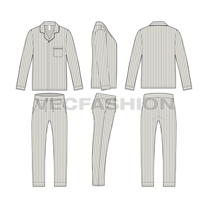 Mens Night Suit Pajama Set Flat Sketch