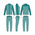 Mens nightwear pyjama set flat sketch, showing all views, front, side and back
