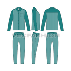 Mens nightwear pyjama set flat sketch, showing all views, front, side and back