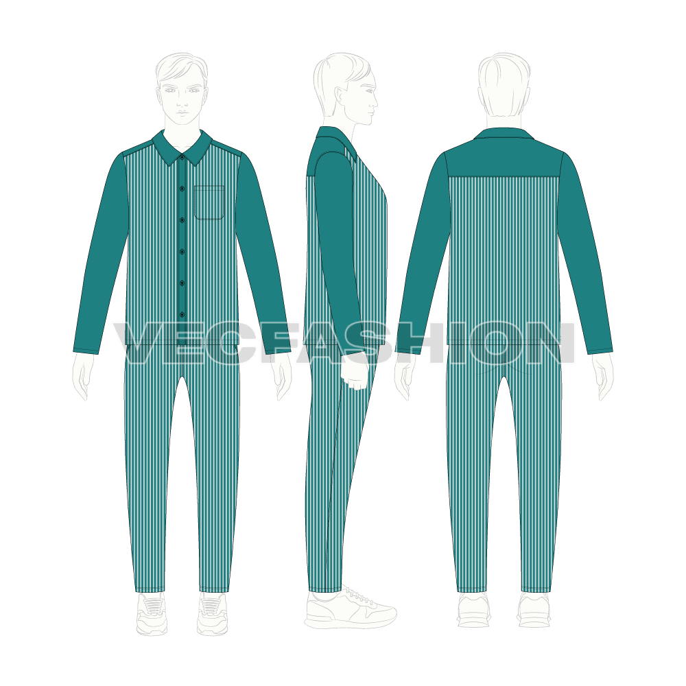 Mens nightwear pyjama set flat sketch, on croqui