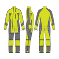 Mens one piece ski suit flat sketch, showing all views, front, side and back