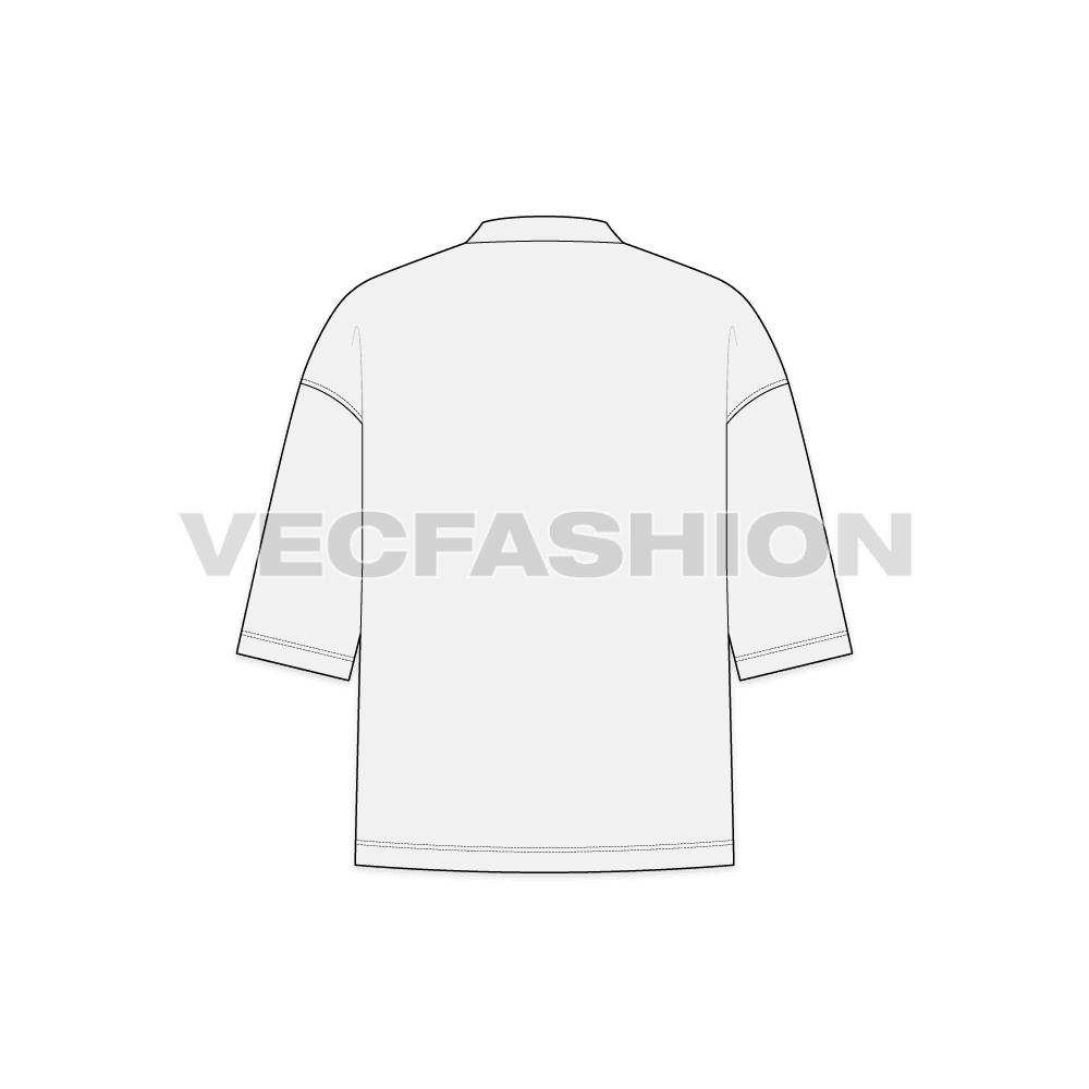 Mens open neck drop shoulder sweater flat sketch, back view