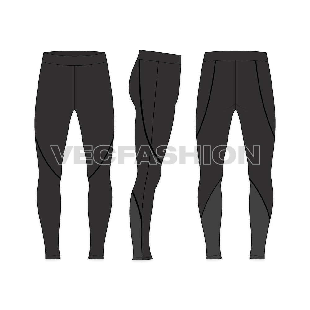 Mens open neck drop shoulder sweater flat sketch, gym tights bottom