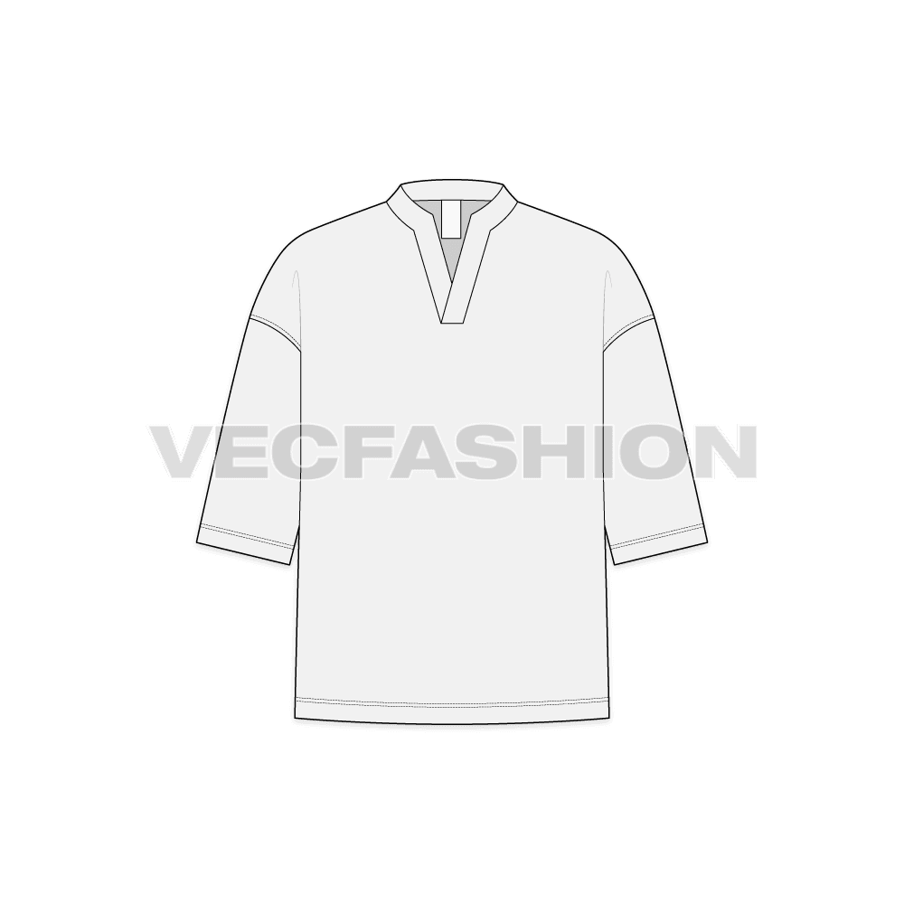 Mens open neck drop shoulder sweater flat sketch, front view