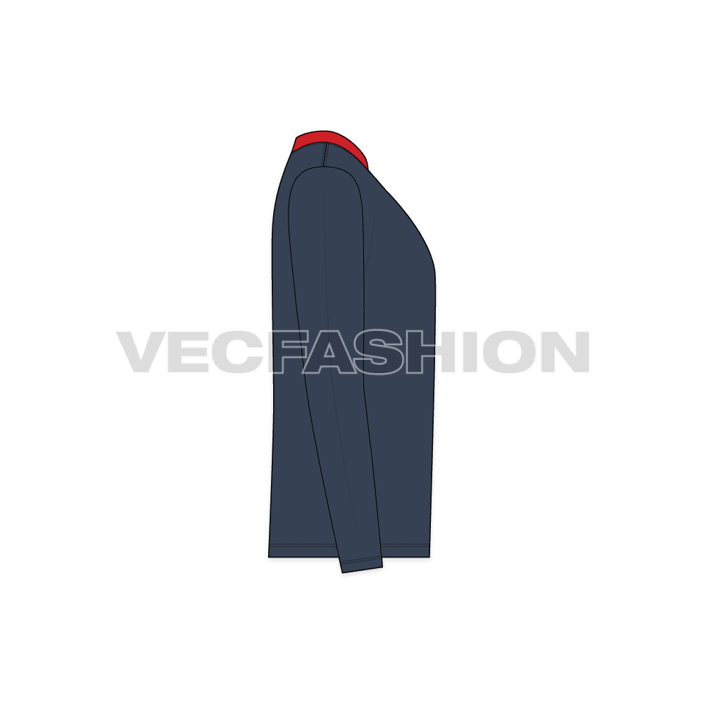 Mens open neck shirt flat sketch, side view