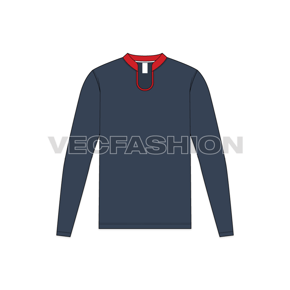 Mens open neck shirt flat sketch, front view