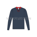 Mens open neck shirt flat sketch, front view