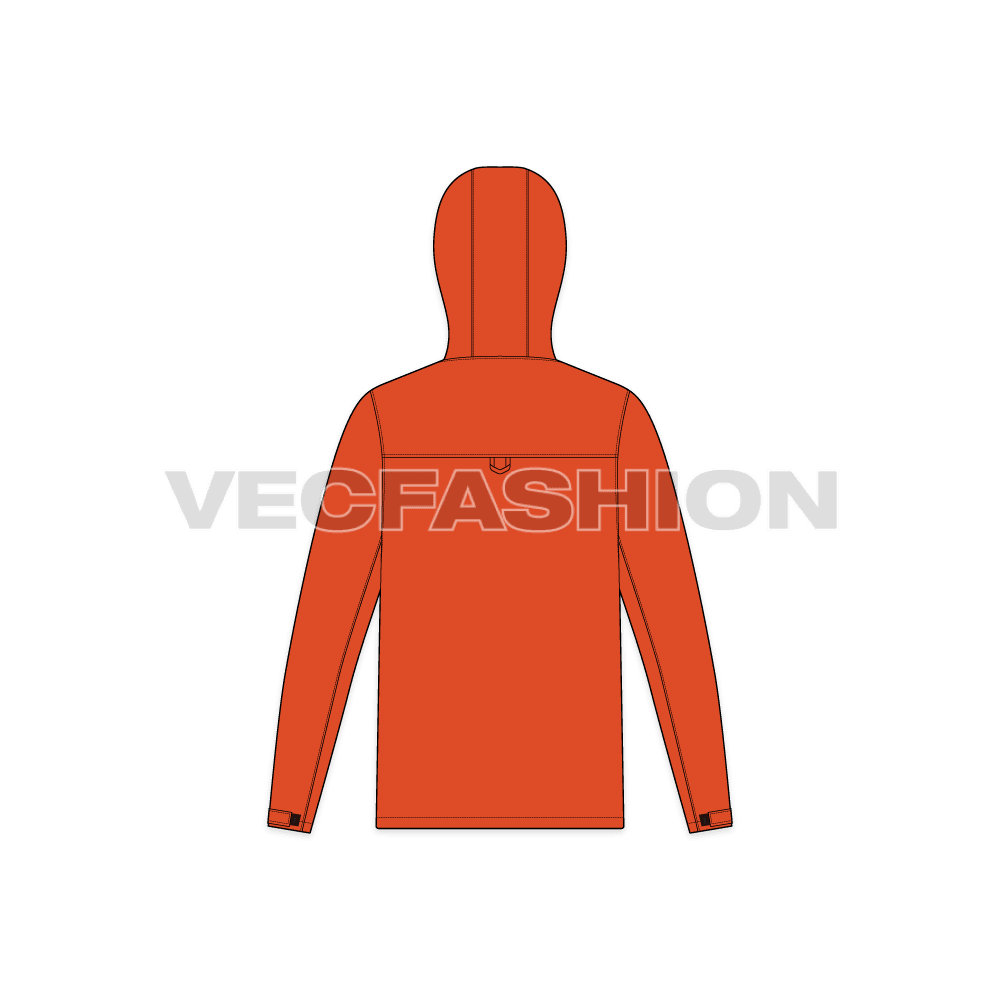 Mens Outdoor Climbing Jacket Vector Template flat sketch, back view