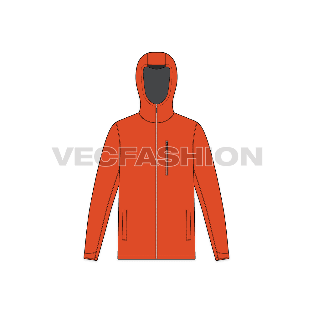 Mens Outdoor Climbing Jacket Vector Template flat sketch, front view