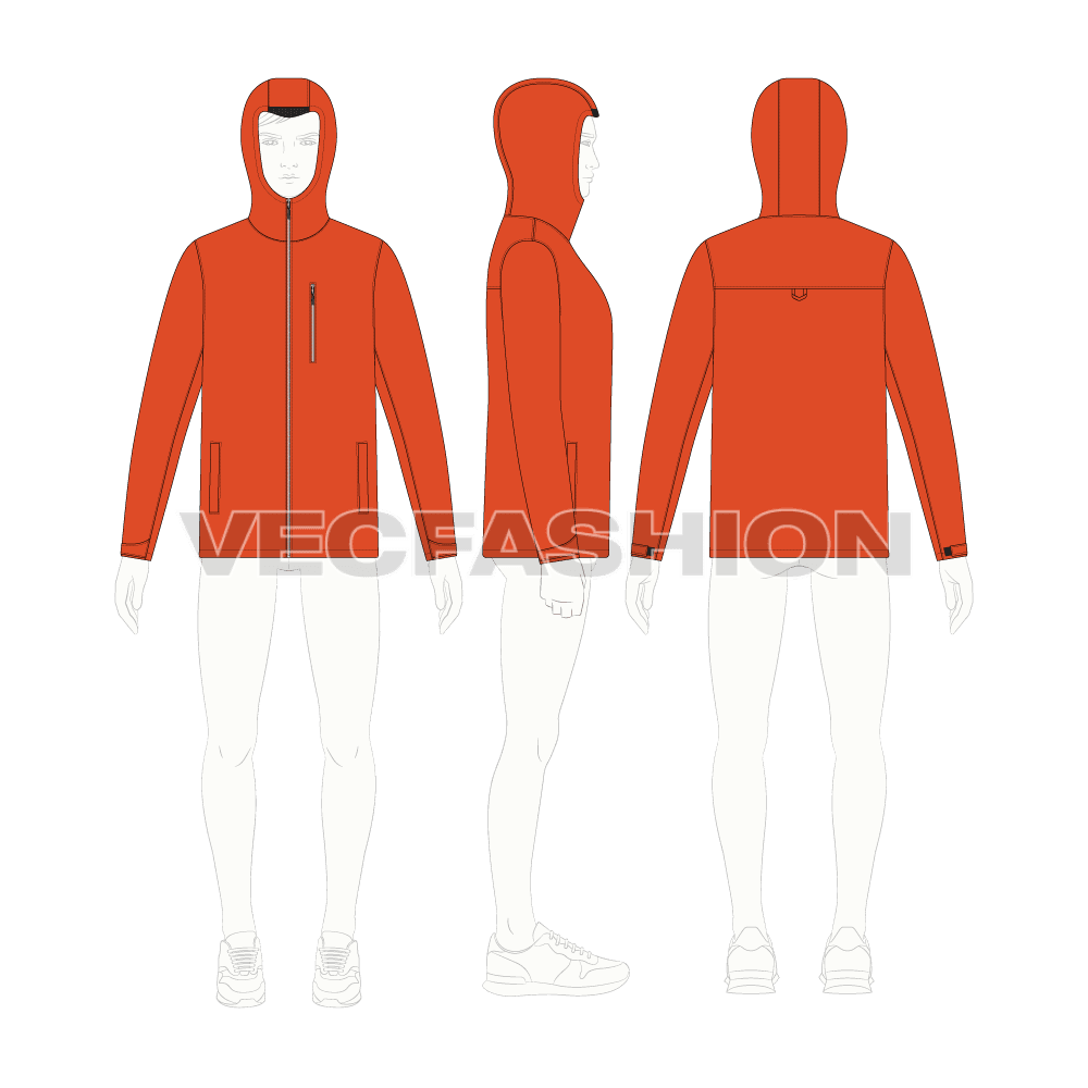 Mens Outdoor Climbing Jacket Vector Template flat sketch, croqui sketch