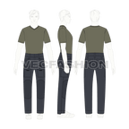 Mens outdoor tactical pants flat sketch, showing all views on the croqui
