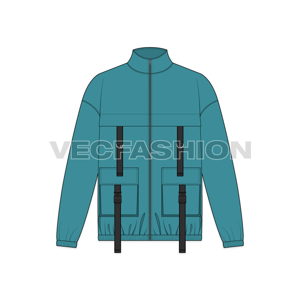 Mens Outdoor Windbreaker flat sketch, front view