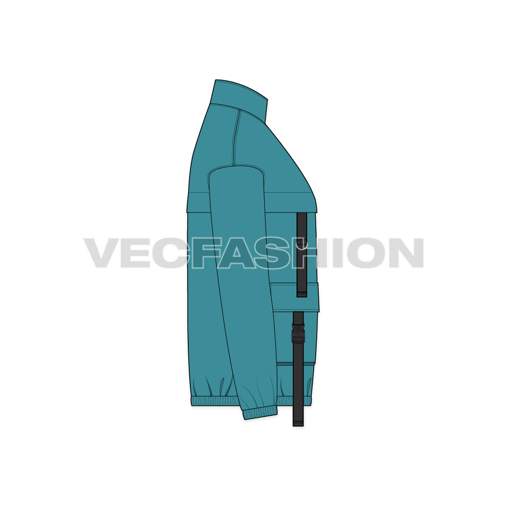 Mens Outdoor Windbreaker flat sketch, side view