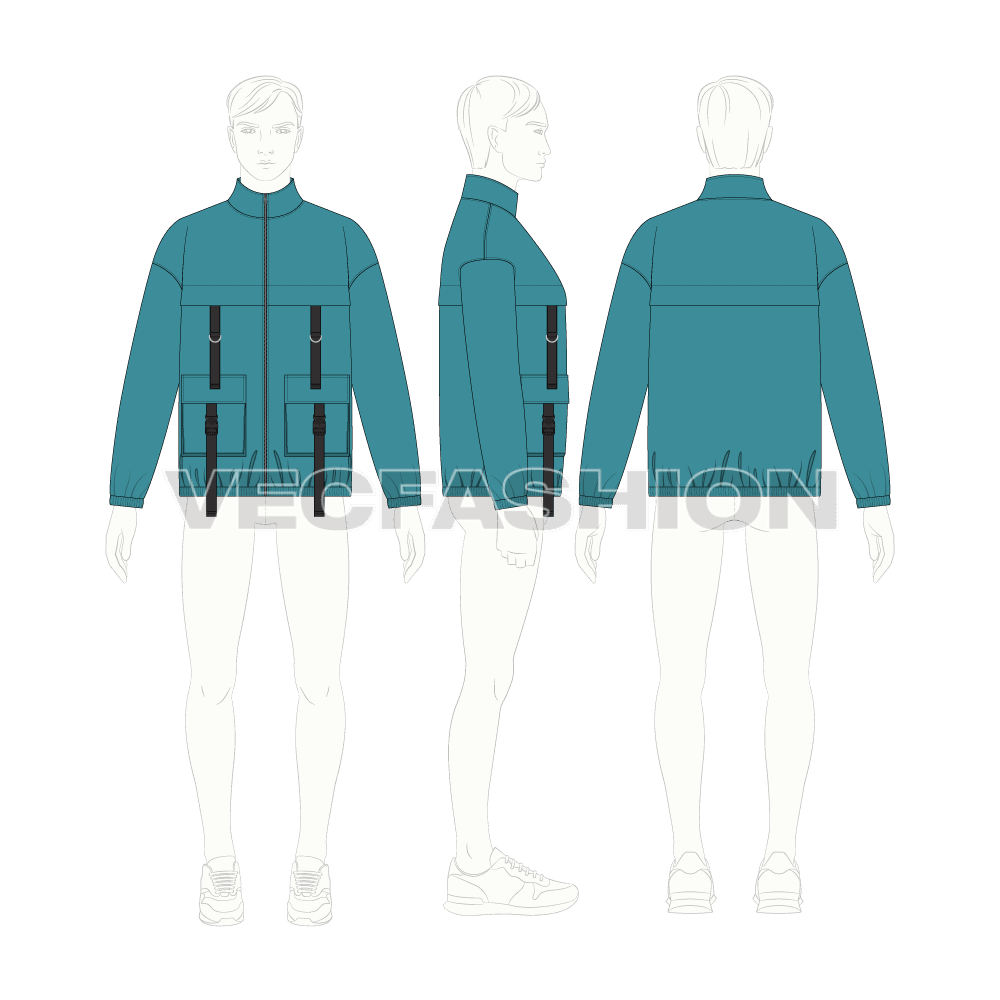 Mens Outdoor Windbreaker flat sketch, croqui sketch