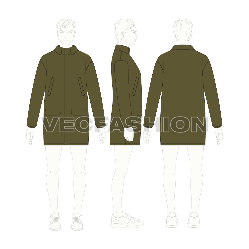 Mens Outerwear Jacket flat sketch, croqui sketch