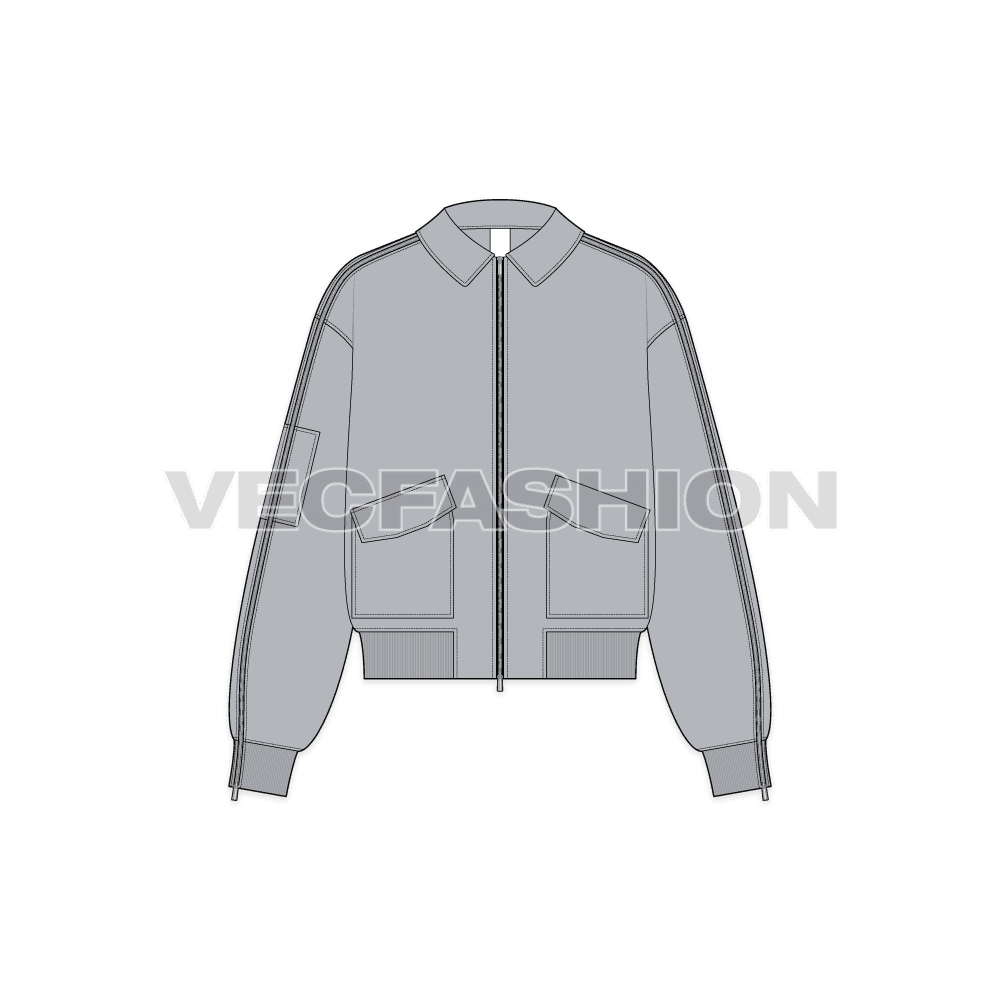 Mens Oversized Bomber Jacket flat sketch, front view