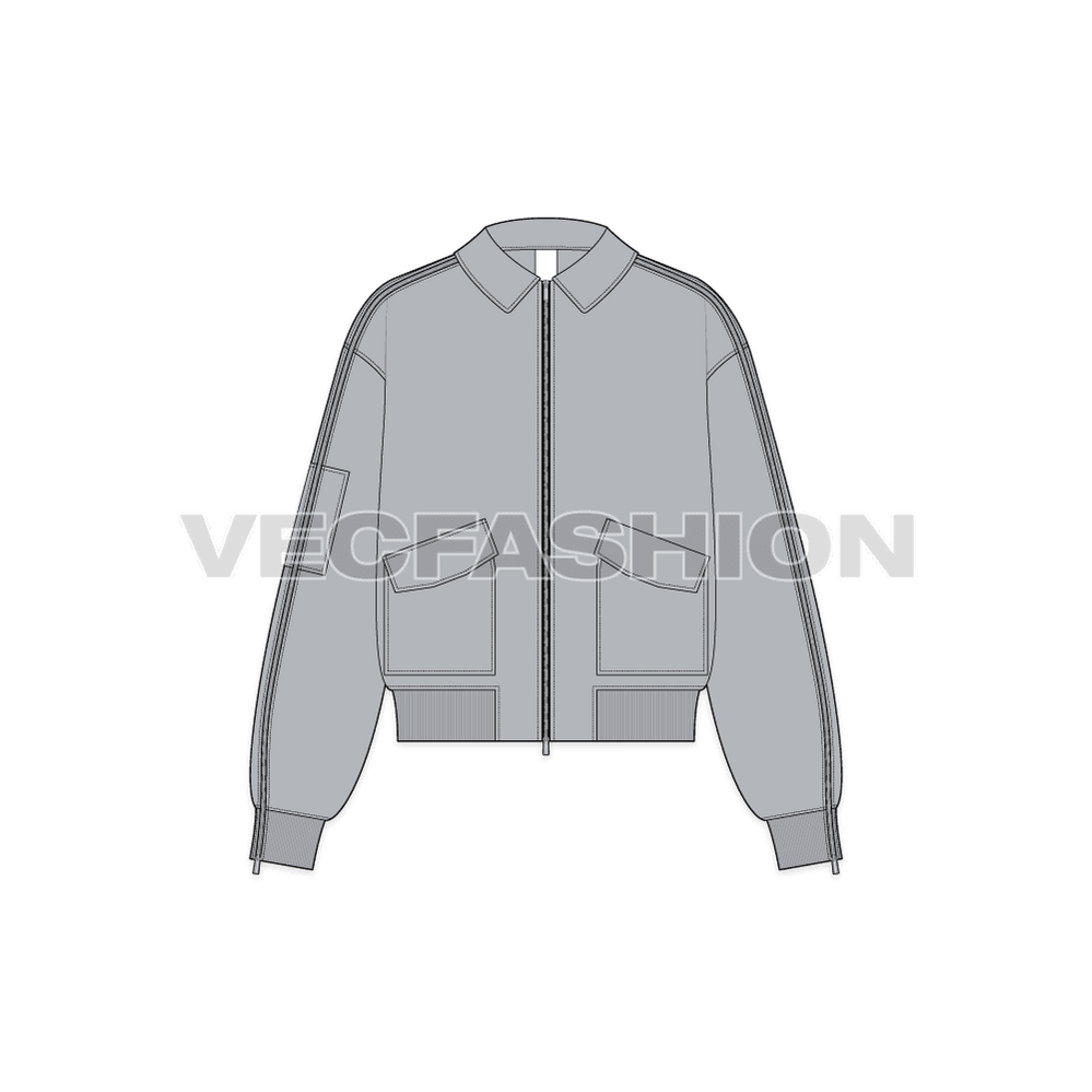 Mens Oversized Bomber Jacket Flat Sketch - VecFashion