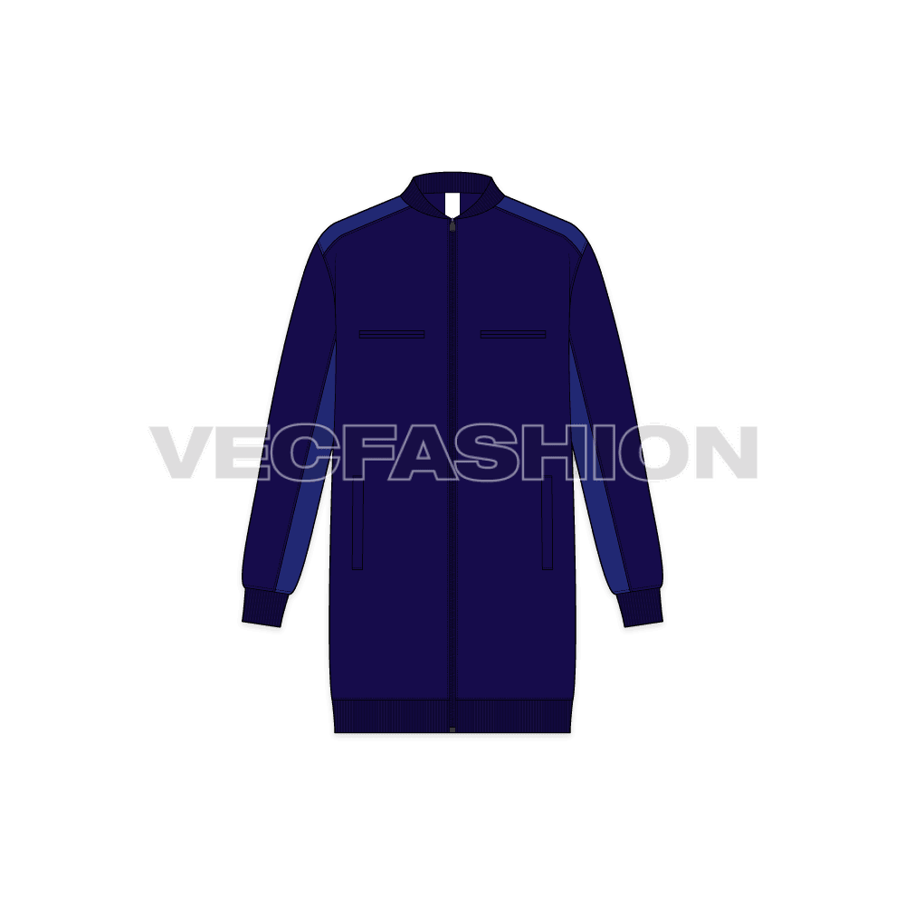 Mens Oversized Bomber Jacket flat sketch, front view