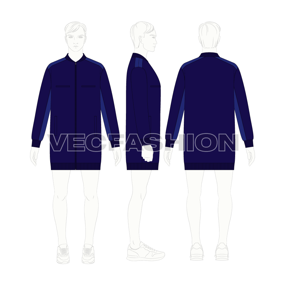Mens Oversized Bomber Jacket flat sketch, croqui sketch