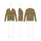 Mens oversized camo cardigan flat sketch, croqui sketch