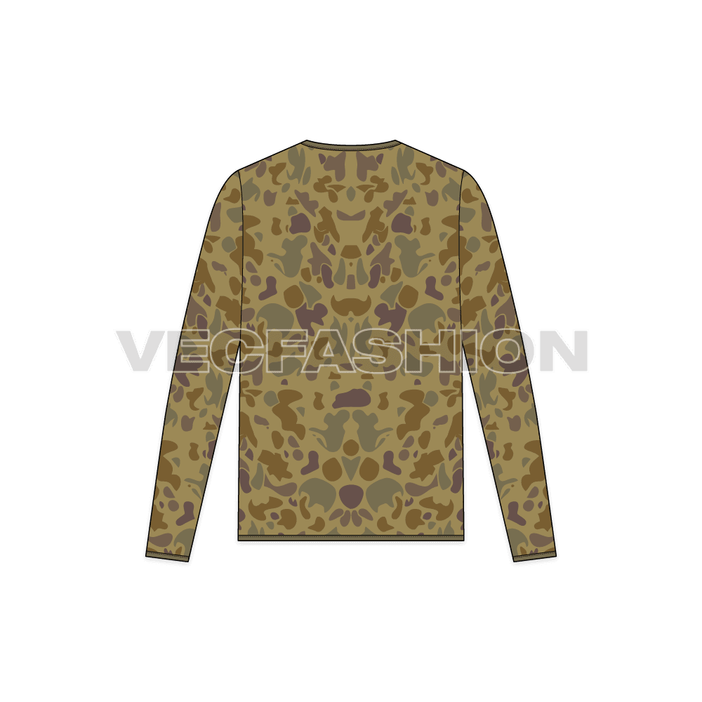 Mens oversized camo cardigan flat sketch, back view