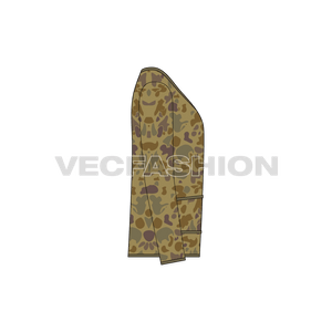 mens vector sketch for Camo Cardigan, camo, camouflage, jumper, pullover showing side view