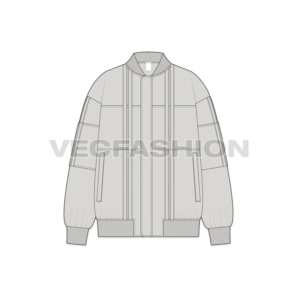 Mens Oversized Jacket Flat Sketch flat sketch, front view