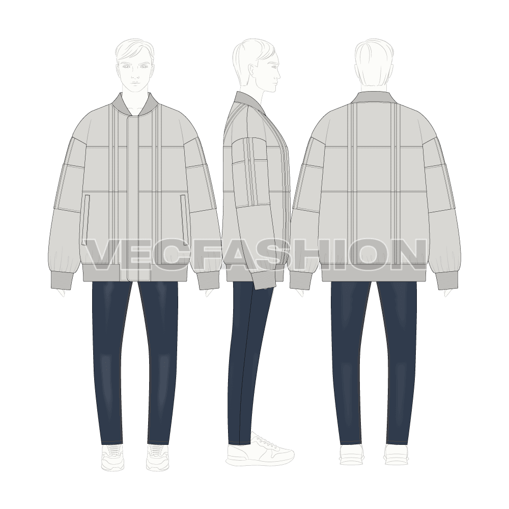 Mens Oversized Jacket Flat Sketch flat sketch, croqui sketch