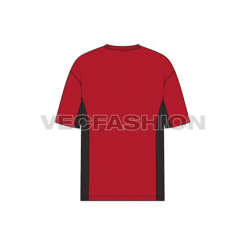 Mens oversized mesh t-shirt flat sketch, back view