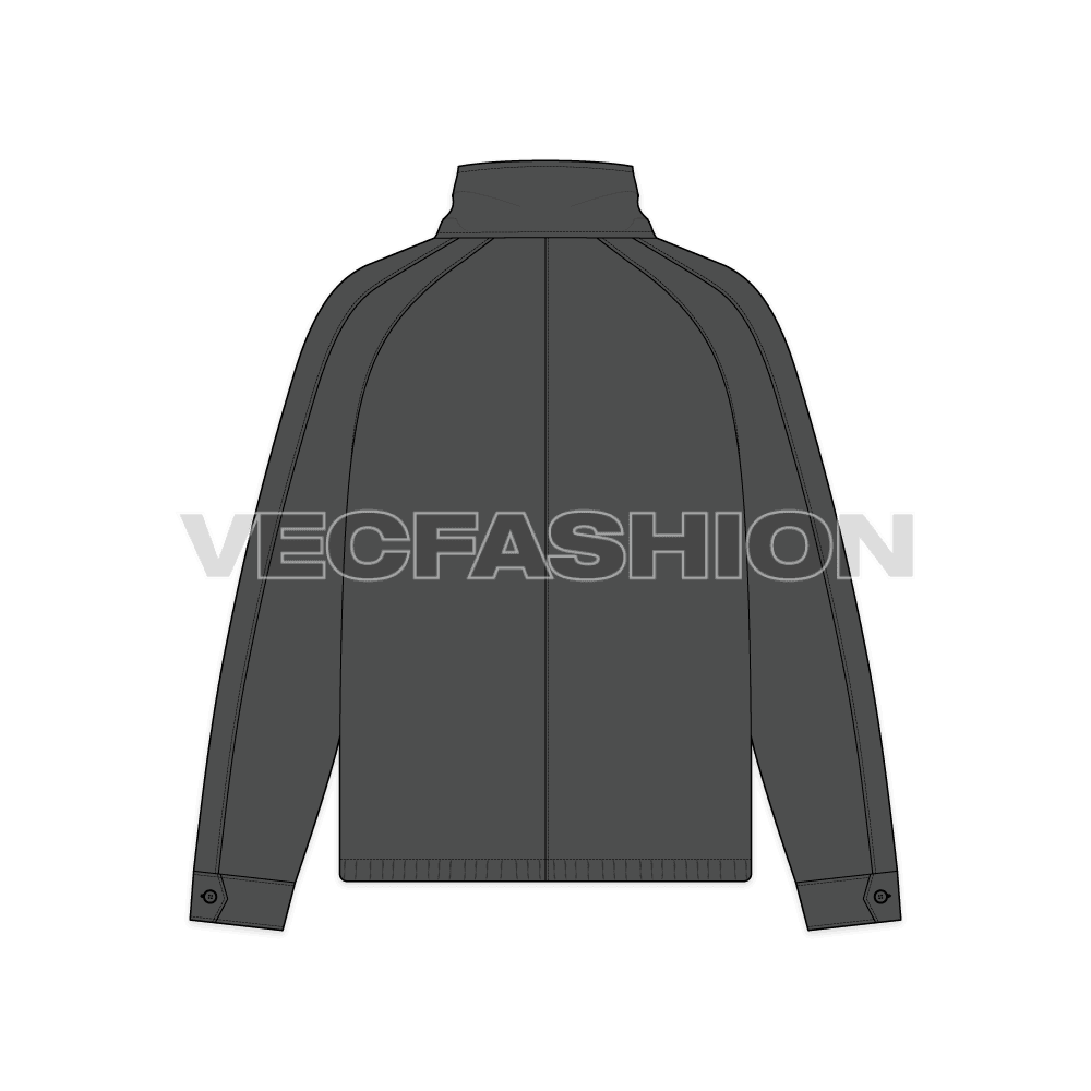 Mens Oversized Parka Jacket flat sketch, back view
