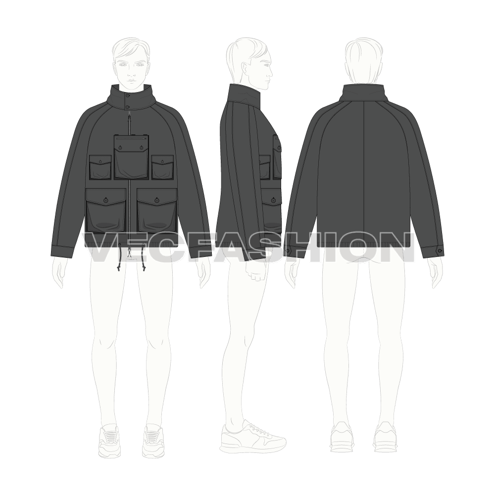 Mens Oversized Parka Jacket flat sketch, croqui sketch