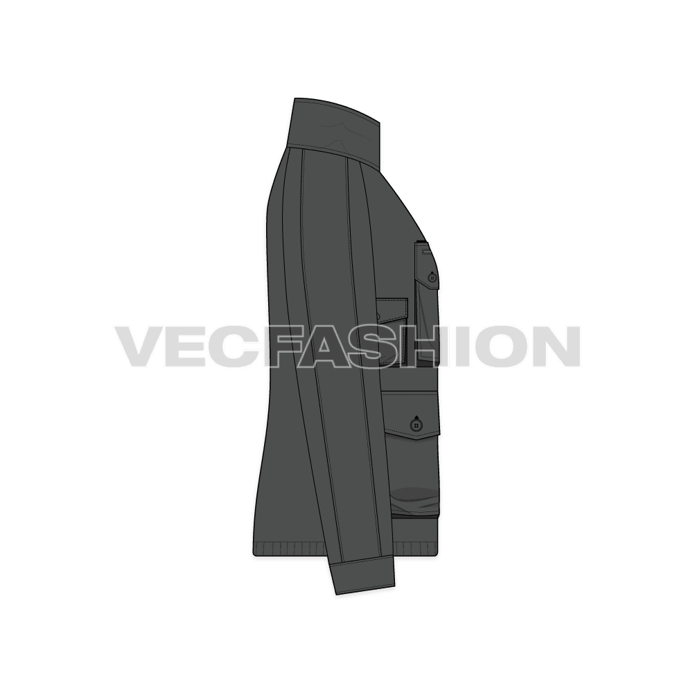 Mens Oversized Parka Jacket flat sketch, side view