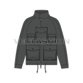 Mens Oversized Parka Jacket flat sketch, front view