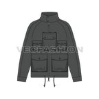 Mens Oversized Parka Jacket flat sketch, front view