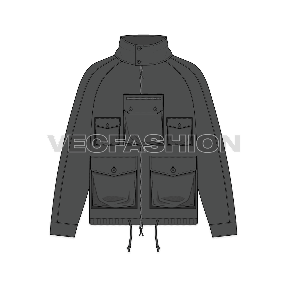 Mens Oversized Parka Jacket flat sketch, front view