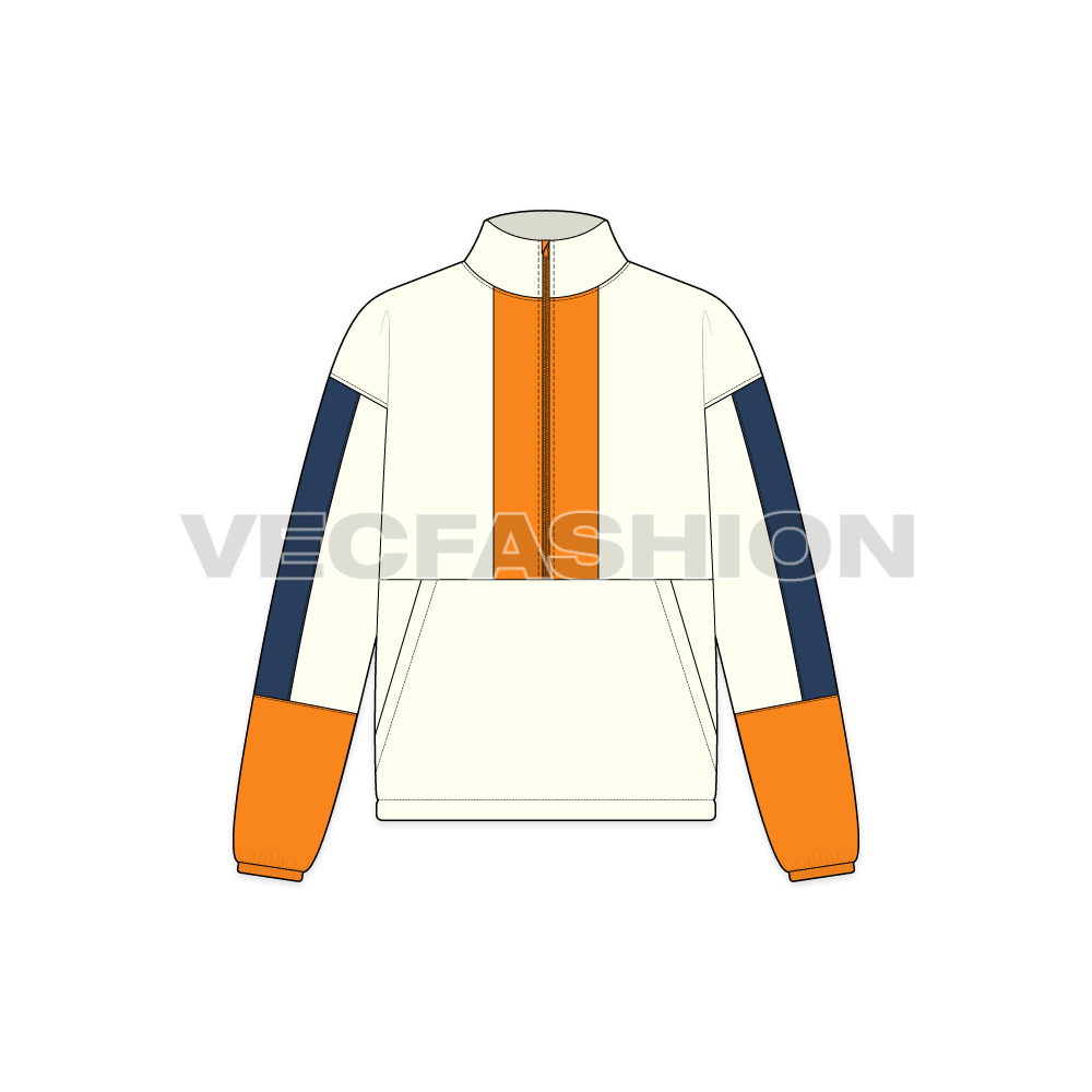 Mens oversized polar fleece pullover flat sketch, front view