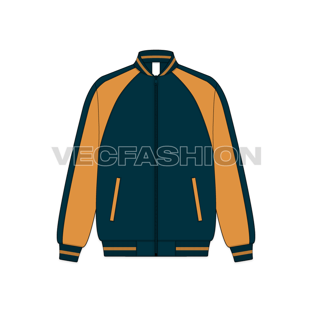 Mens Oversized Running Jacket flat sketch, front view