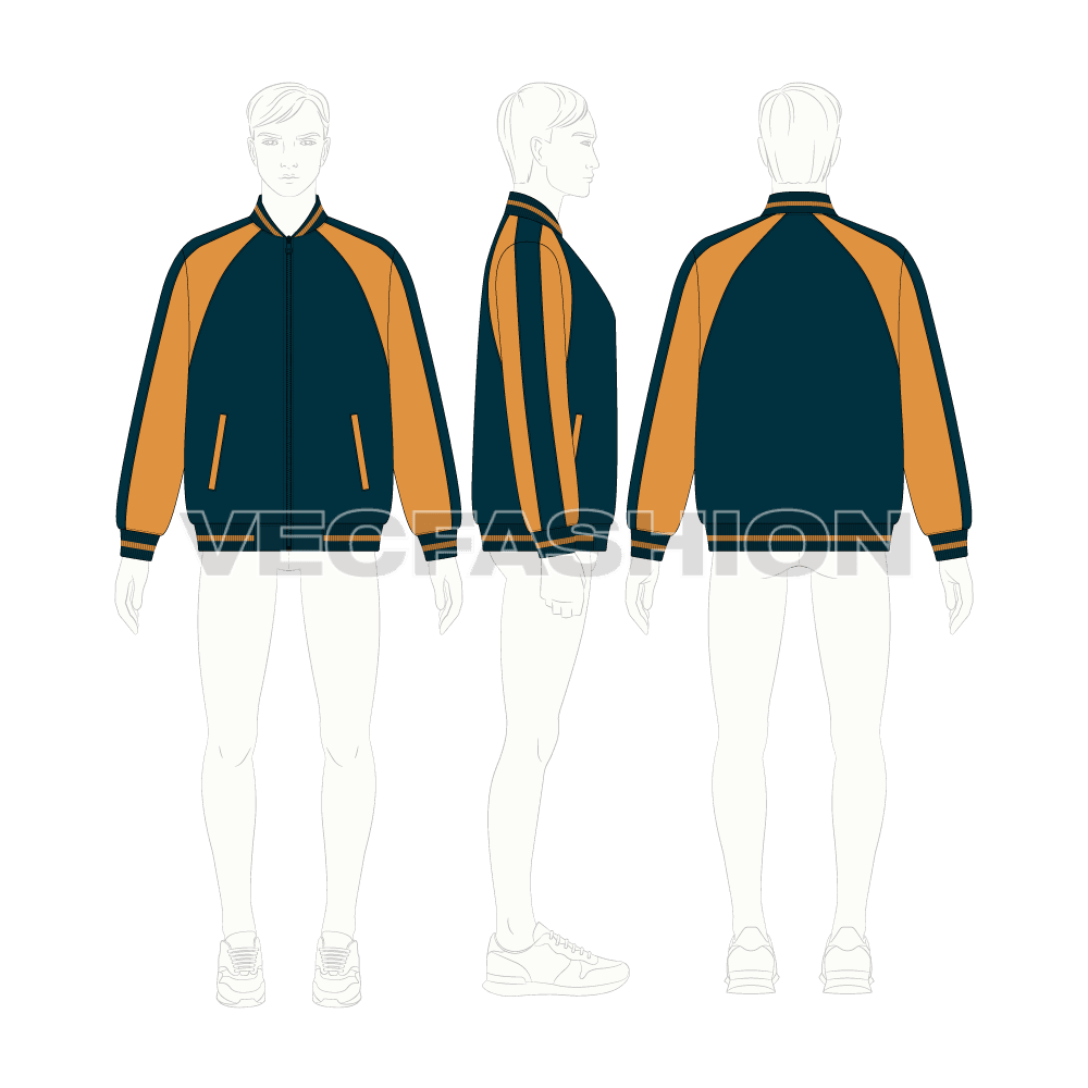 Mens Oversized Running Jacket flat sketch, croqui sketch