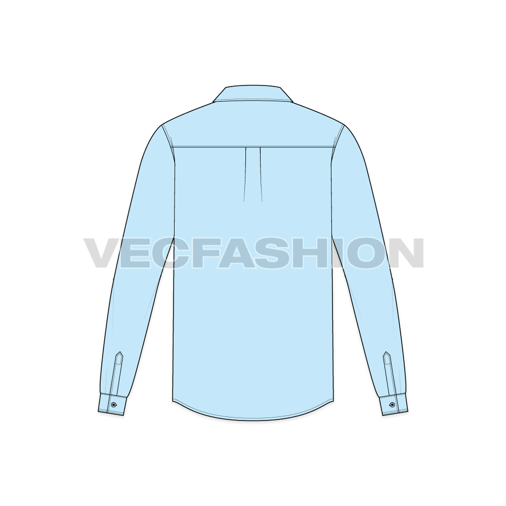 Mens oxford shirt flat sketch, back view