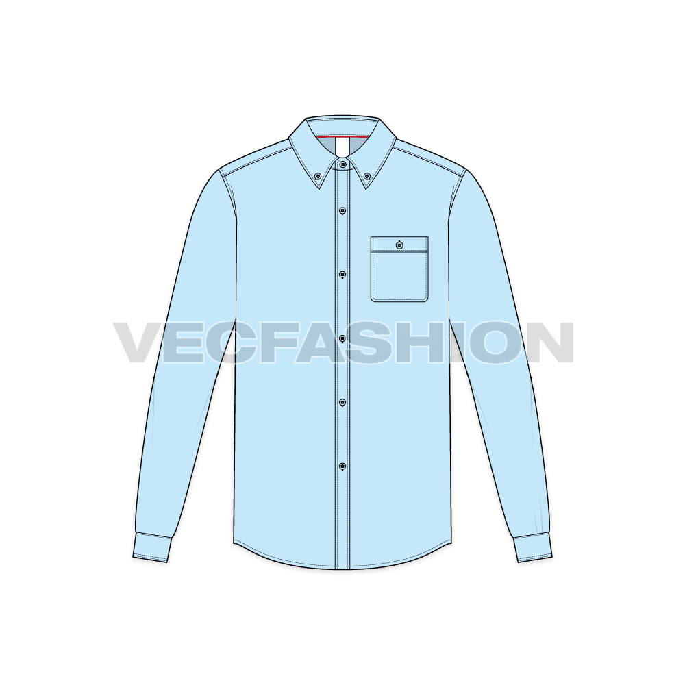 Mens oxford shirt flat sketch, front view