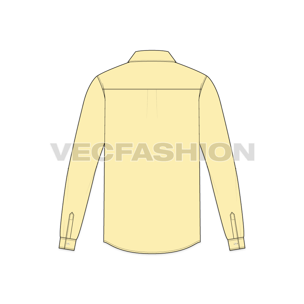 Mens oxford shirt flat template flat sketch, back view