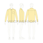 Mens oxford shirt flat template flat sketch, croqui sketch