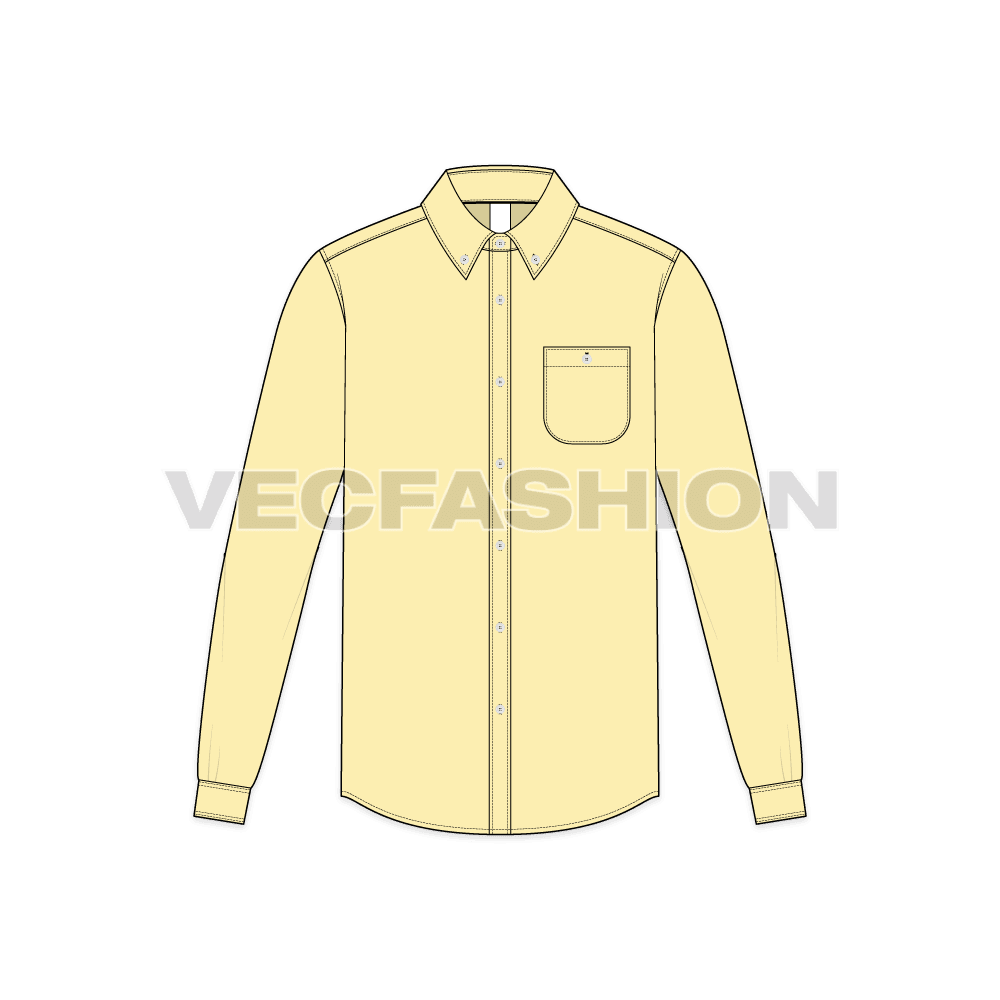 Mens oxford shirt flat template flat sketch, front view