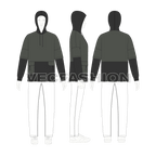 Mens panelled hoodie flat sketch, croqui sketch